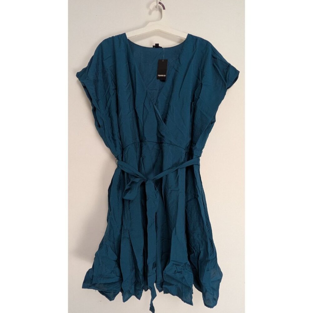 Torrid Mini Surplice Self Tie Skater Dress Legion Blue 3X (22-24) -NEW-